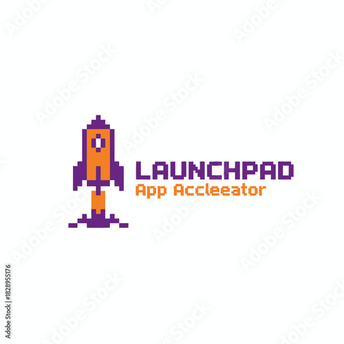 A retro pixel-style rocket logo representing innovation and fast growth, symbolizing a dynamic app accelerator focused on launching digital products efficiently.