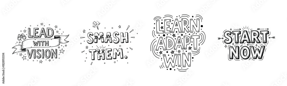 Fototapeta premium Inspirational black and white typography designs with motivational quotes