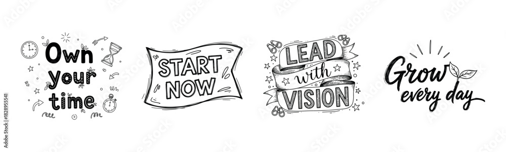 Obraz premium Inspirational hand-drawn typography designs with motivational phrases for personal growth