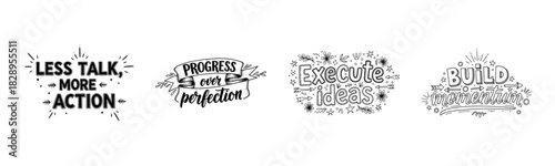 Inspiring typography: motivation and progress quotes in black and white design