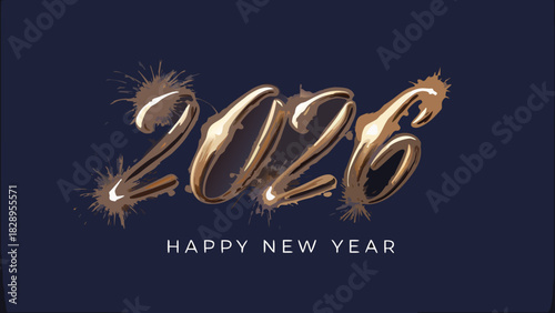 Golden new year 2026 celebration with sparkling effects and festive wishes