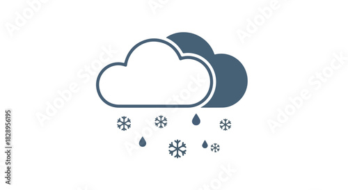 Weather forecast icon depicting a cloudy sky with rain and snow, a symbol for winter