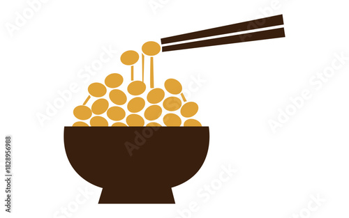  A steaming bowl of noodle dish held with chopsticks in simple minimal food artwork