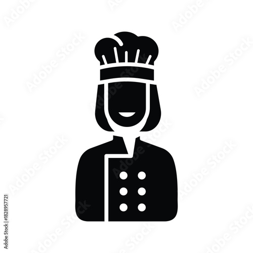 Solid Black Female Chef Illustration Vector Icon for Culinary Design