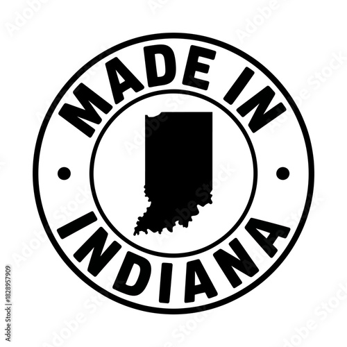 Made in indiana stamp with state map outline, usa production mark