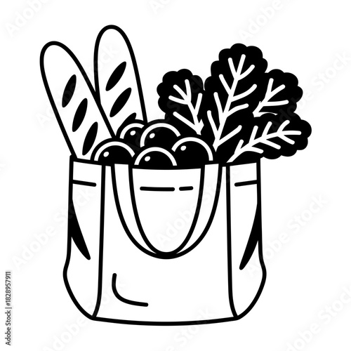 black and white grocery bag with food clip art preview