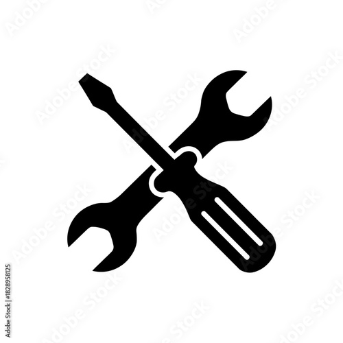 Wrench and screwdriver tools crossed icon symbol for service support