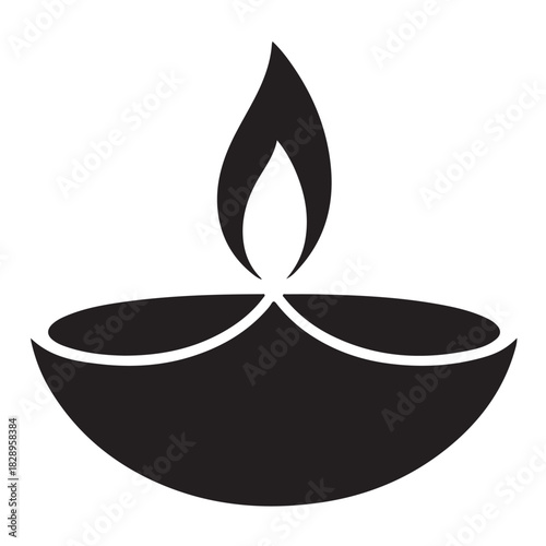 Traditional oil lamp icon in black silhouette representing Diwali light and sacred symbolism