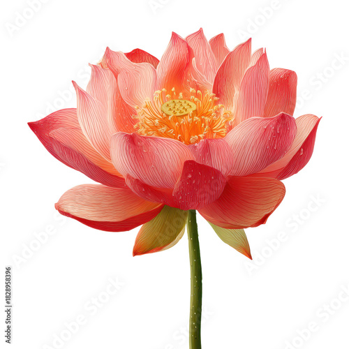 Beautiful pink lotus flower blooming in a serene pond on a sunny day, showcasing delicate petals and vibrant colors in nature's tranquility