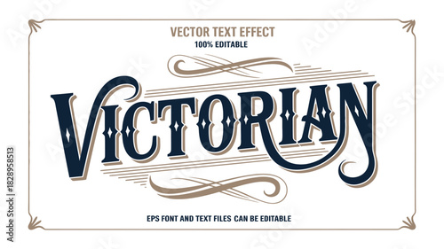 Victorian editable text effect featuring ornate vintage lettering, elegant decorative style, classic typography design, perfect for retro branding, poster titles, creative layouts, historical themes, 