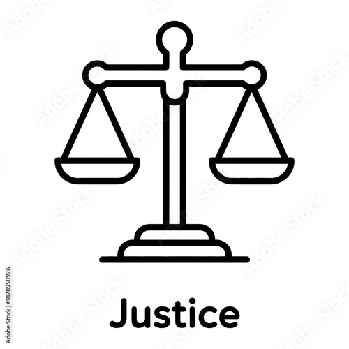 Justice scales icon illustrating legal system principles, fairness, balance, and equality in legal proceedings and ethical decision-making processes.