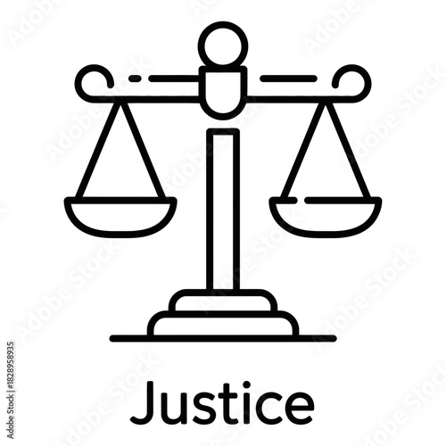 Justice scales icon representing legal equality, fairness, and the court system; an illustrative symbol for law, balance, and order.