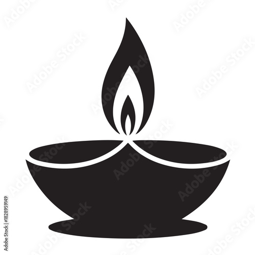 Minimal diya lamp silhouette with glowing flame for cultural, festive, and spiritual vector themes