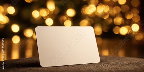 a blank, clean-edged gift card mockup (standard credit card size) with a matte finish, resting on a soft, dark velvet surface. The background is a warm