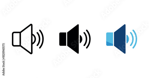 Speaker icon set: outline, filled, and colored variations for audio representation