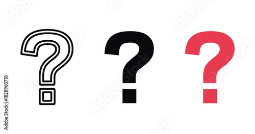 Trio of question marks in black and red on white background