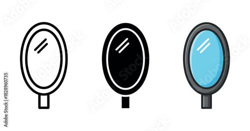 Set of three hand mirrors: outline, solid, and colored style