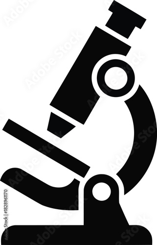 A simple black silhouette icon of a scientific microscope essential for laboratory research and study