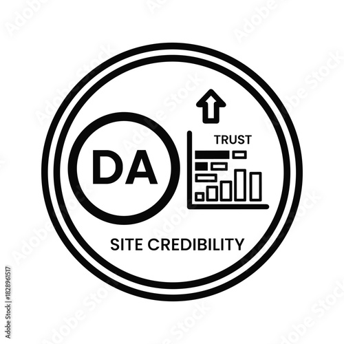 Site credibility and trust concept with da icon and bar chart isolated on