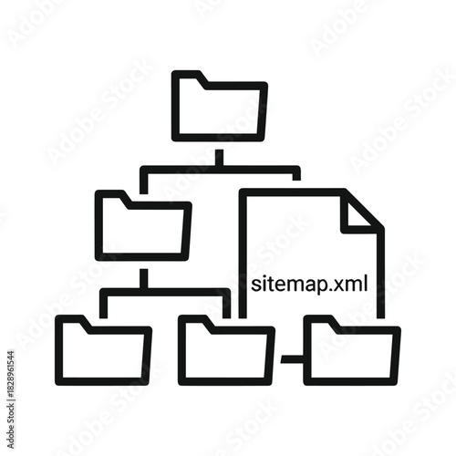 Website sitemap structure showing hierarchical organization of folders and a sitemap xml file, representing web navigation