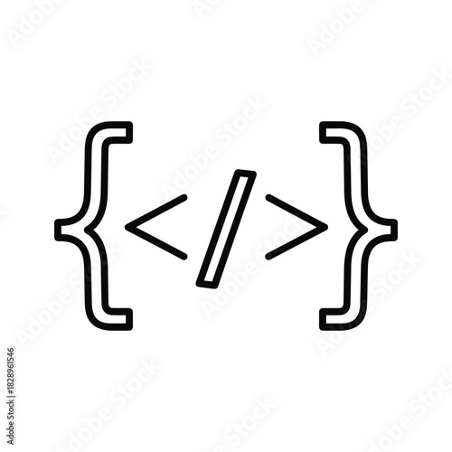 Code programming development icon with curly braces and angle brackets, isolated on