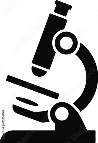 A sleek black silhouette of a scientific microscope used for close detailed observation in many fields