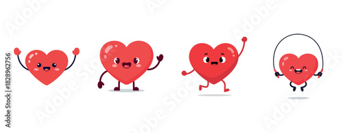 Cute cartoon hearts displaying various expressions and activities