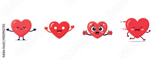 Cute cartoon hearts with various expressions and poses