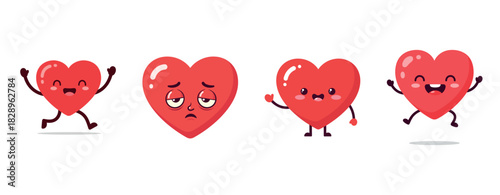 Cartoon hearts displaying various emotions in cute animated style