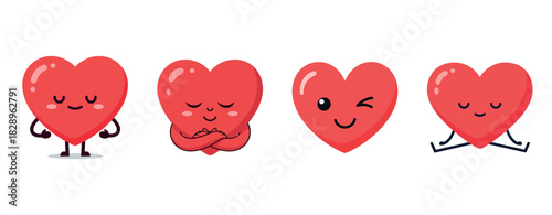 Cute heart characters: strong, loving, playful, relaxed emoji designs