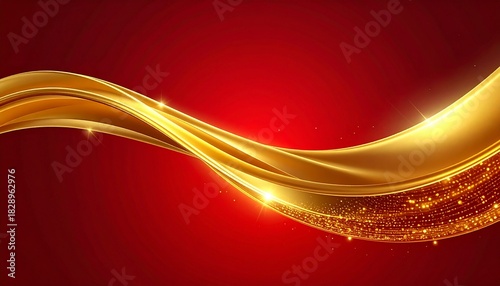 Red and Gold Abstract Swirl Background Design with Glitter for Luxury and Festive Celebrations.