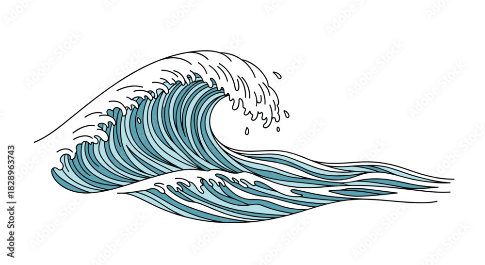 © Delbert - A simple and elegant continuous line art drawing of a curling ocean wave for a minimalist and modern nautical design. © Delbert - A simple and elegant continuous line art drawing of a curling ocean wave for a minimalist and modern nautical design.