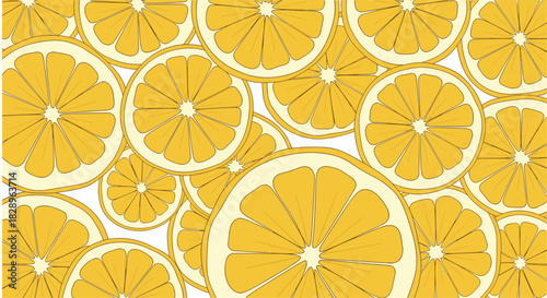 A bright and fresh background pattern composed of overlapping yellow citrus fruit slices perfect for a summer food theme.