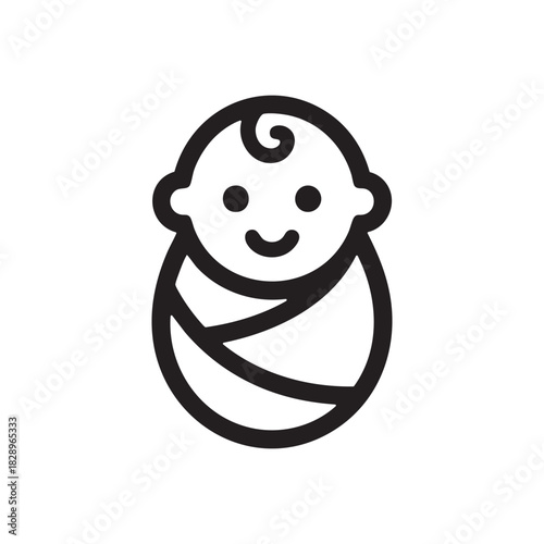 Cute Newborn Baby Icon Swaddled in Blanket
