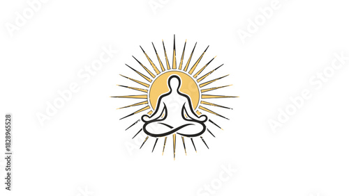 Person in lotus position meditating with sun rays behind them, symbolizing mindfulness and spirituality.