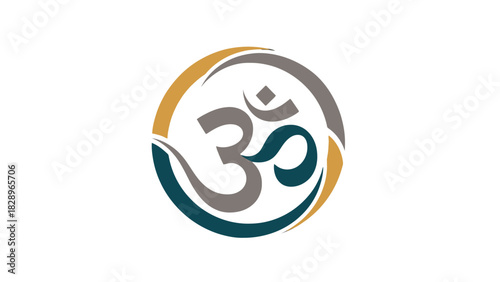 A detailed illustration of the Om symbol, a sacred sound and spiritual icon, within a circular design.