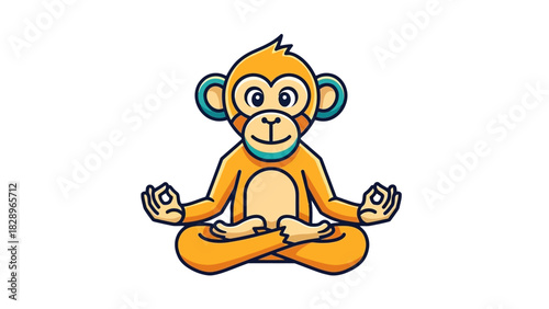 A cartoon monkey is meditating in a lotus position with its eyes closed.