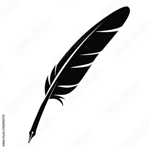 Black Silhouette of a Quill Pen with a Feather writing