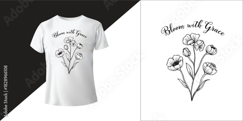 Bloom with Grace – Inspirational Quote Typography Design for T-Shirt
