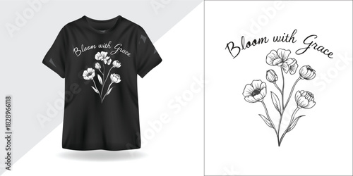 Bloom with Grace – Inspirational Quote Typography Design for T-Shirt
