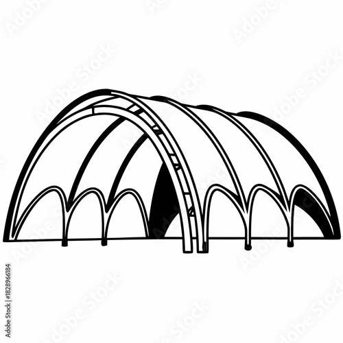 Modern arch structure with curved roof design