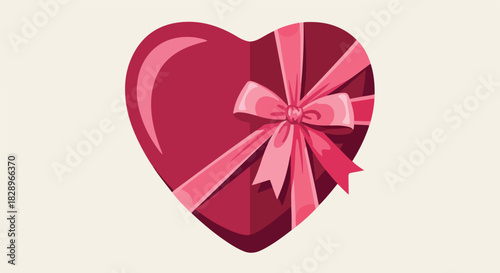 A Heart-Shaped Gift Box with a Pink Ribbon Bow, Perfect for Romantic Occasions