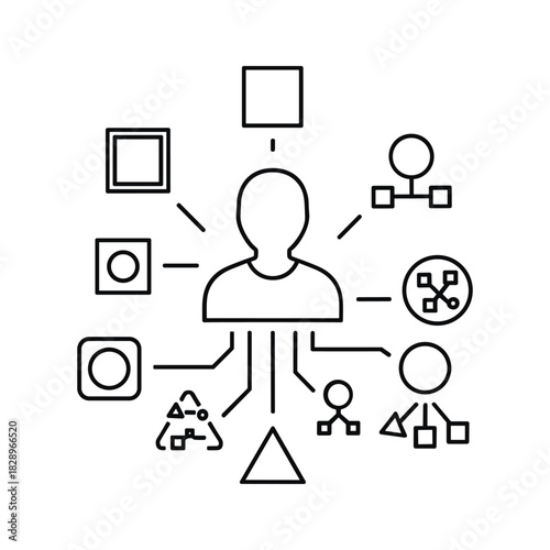 User centered design concept with various abstract data element connections