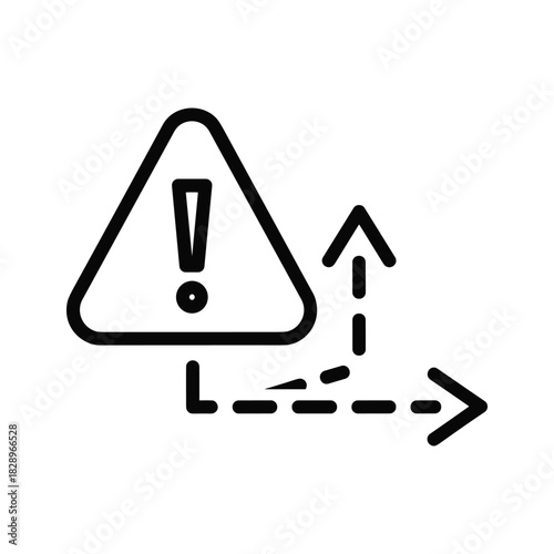 Warning sign with dashed arrow showing path deviation or detour
