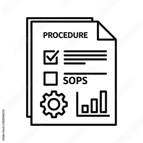 Outline of a business procedure document with checklist and graph icon