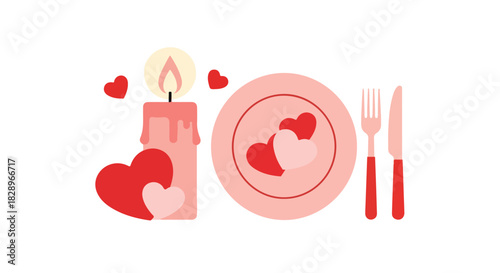 Valentine's Day Dinner Romantic Table Setting with Candle and Heart Decorations, 215