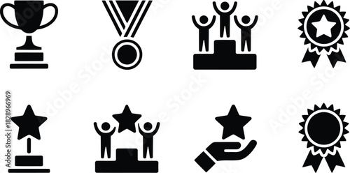 An inspiring compilation of success and award icons featuring trophies medals and winner celebrations