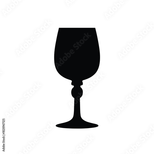 Silhouette of a wine glass with a rounded bowl and stem black white