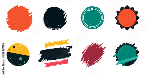 A diverse collection of colorful abstract brush stroke shapes stains  set ,bundle, collection, isolated transparent background ( include cut-out PNG file )