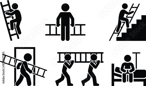 Stick figures with ladders, depicting progress and teamwork tasks